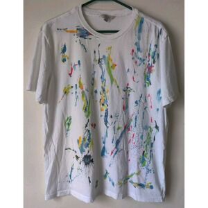 Calvin Klein Men's Short Sleeve T-Shirt White with Neon Pain‎ Splatter Size M